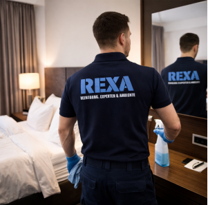 Ein Rexa Mitarbeiter bei einer Hotelreinigung